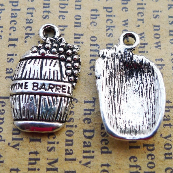 20 or 50PCS, Antique Silver Tone WINE BARREL Pendant Charm, Wine Lover Charm Pendant, DIY Jewelry Supply --- 11X20mm, JHS953-8210