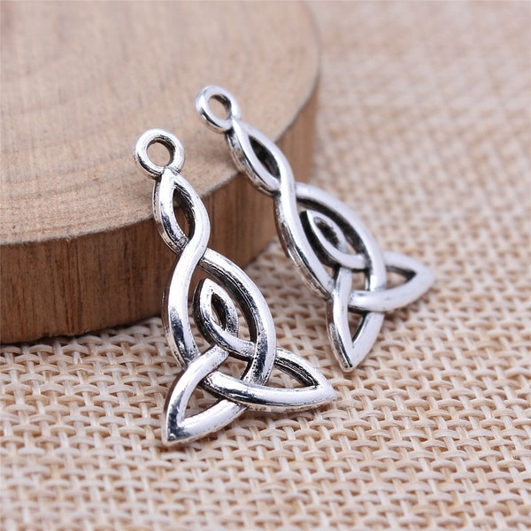 10 or 25PCS Antique Silver Tone Celtic Mother and Child Knot Charm Pendant, 2 Sided Mother's Knot Charm Pendant,  15X25mm GGS18-15908