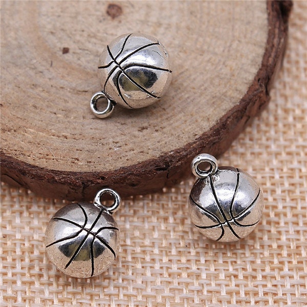 5PCS or 12PCS Antique Silver Tone Basketball Charm Pendant, 3D Sport Charm --- DIY Jewelry Charm Supply ---- 11X13mm XCS134-10314