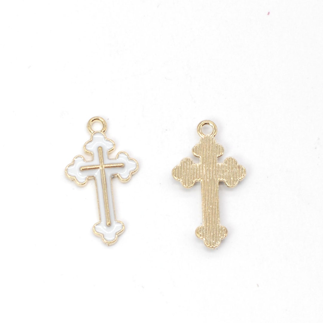 6 or 15PCS Gold Tone, White Enamel Cross Charm Pendant 6 or 15PCS Gold Tone, White Enamel Cross Charm Pendant