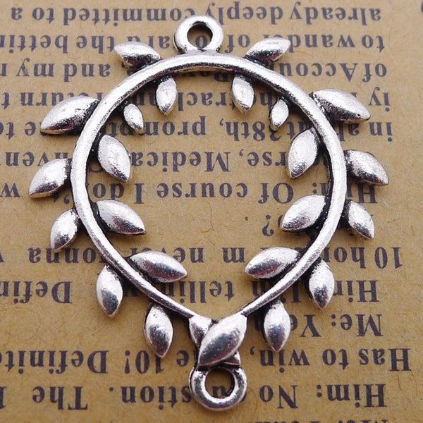 8 or 20PCS, Antique Silver Tone Leaves Teardrop Connector Charm, Olive Wreath Jewelry Connector Finding  --- 30X35mm, JHS84