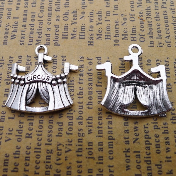 10 or 25PCS, Antique Silver CIRCUS Charm Pendant, Circus Tent Charm, DIY Jewelry Supply - 21X23mm, JHS676