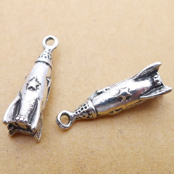 6 or 15PCS, Antique Silver Tone 3D Rocket Charm Pendant --- Tibetan Silver Jewelry Supply, 7X24mm JHS245-401
