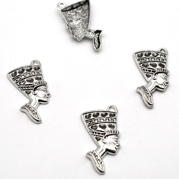 10/25PCS Bulk Sale, Antique Silver Nefertiti Egyptian Queen Charm Pendant , Women's Side Face Charm, Jewelry Supply -- 20X40mm CC09-041