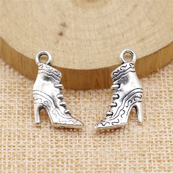 8PCS or 20PCS, Antique Silver Tone 3D High Heel Boot, Shoe Charm Pendant, DIY Fashion Jewelry Charms supply,  23X15mm GGS22-12009