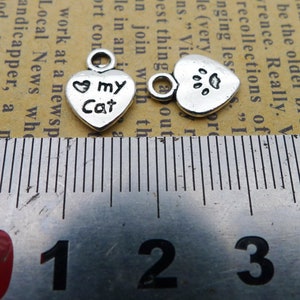 30PCS or 80PCS, Antique Silver Love My Cat Heart Charm, Paw Print Charm Pendant, Loss of Pet Cat Memorial Charm, 8X12mm, JHS1004-1140 image 2