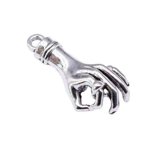 8 or 20PCS, Antique Silver Tone 3D OK, Okay Hand Sign Gesture Charms Pendants - GGS319 - 15811 25x12mm