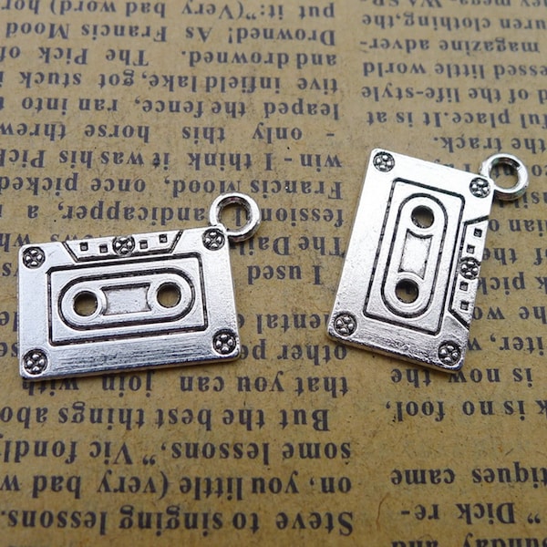 12 or 30PCS, Antique Silver Tone RETRO CASSETTE TAPE Charm Pendant, Magnetic Tape Charm Pendant---  16mmX23mm, JHS636-LY933