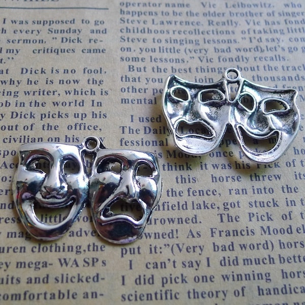 10 or 25PCS, Antique Silver Happy and Sad Face Theater Mask Charm Pendant,  --- DIY Jewelry Charms Supply ---- 21mmX30mm,JHS691-5458