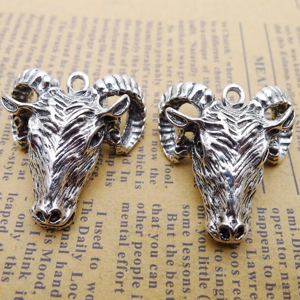 3 or 8PCS, Antique Silver Tone RAM HEAD Pendant Charm, Animal Charm Jewelry Supply 30X30mm, JHS674-1053