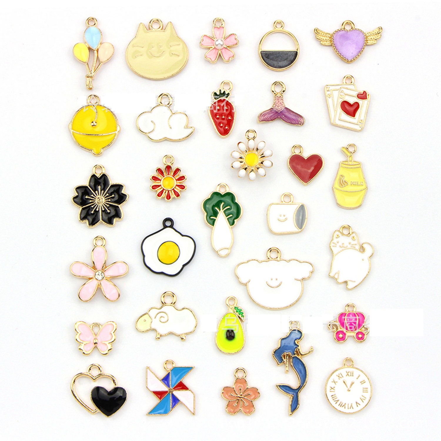 Cheap 30pcs Mixed Cute Animals Flowers Heart Stars Enamel Charms