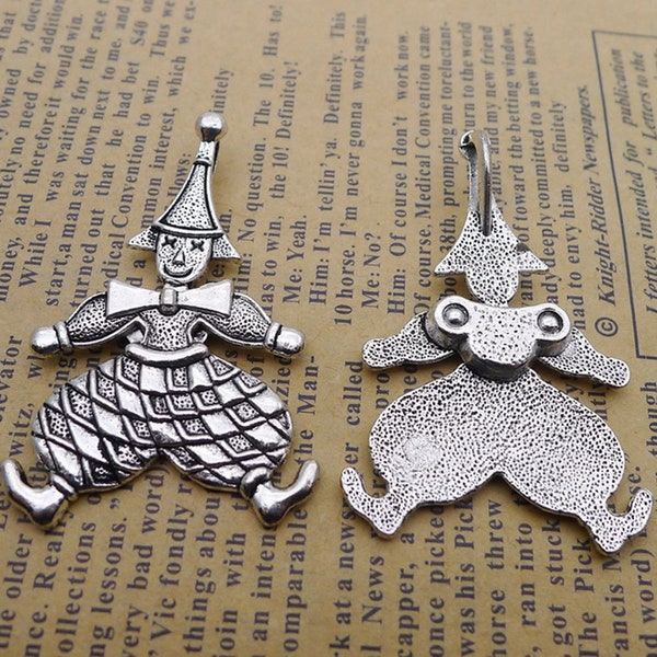 4 or 10PCS, Antique Silver Moveable CLOWN Charm Pendant, DIY Jewelry Supply, 31X48mm, JHS829-03506