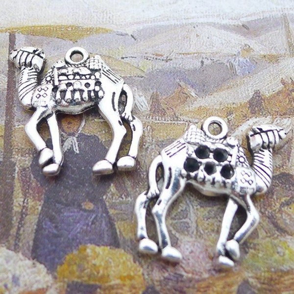 10 or 25PCS, Antique Silver Camel Charm Pendant, 2 Sided Charms, DIY Jewelry Supply, 21X24mm, JHS479-496