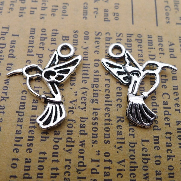 20 or 50PCS, Antique Silver Tone HUMMINGBIRD, Bird Charm Pendant, Animal Charm Bulk DIY Jewelry Supply 18X18mm, JHS847-LY782