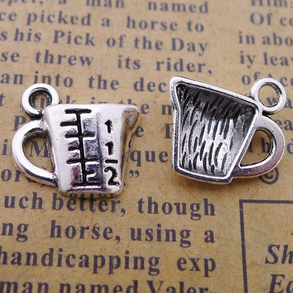 Clearance! 50PCS, Antique Silver Tone Measuring Cup Charm Pendant, Cooking, Chef, Bakers Charm, Kitchen Charm  --- 13mmX15mm, JHS736-8228