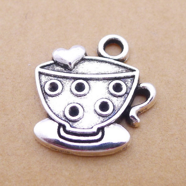 8 or 20PCS, Antique Silver Coffee Cup, Tea Cup Charm Pendant, Coffee Lover Charm --- DIY Jewelry Supply --- 23X23mm,  JHS151-3229