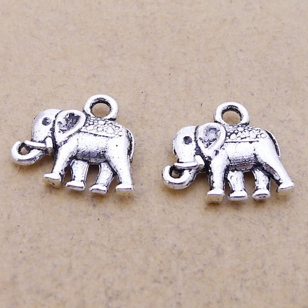 25 or 60PCS Antique Silver Elephant Charm Pendant, Small 2 Sided Elephant Charm, Animal Charm, Inspiration Charm, 15mmX12mm, CC93-4018