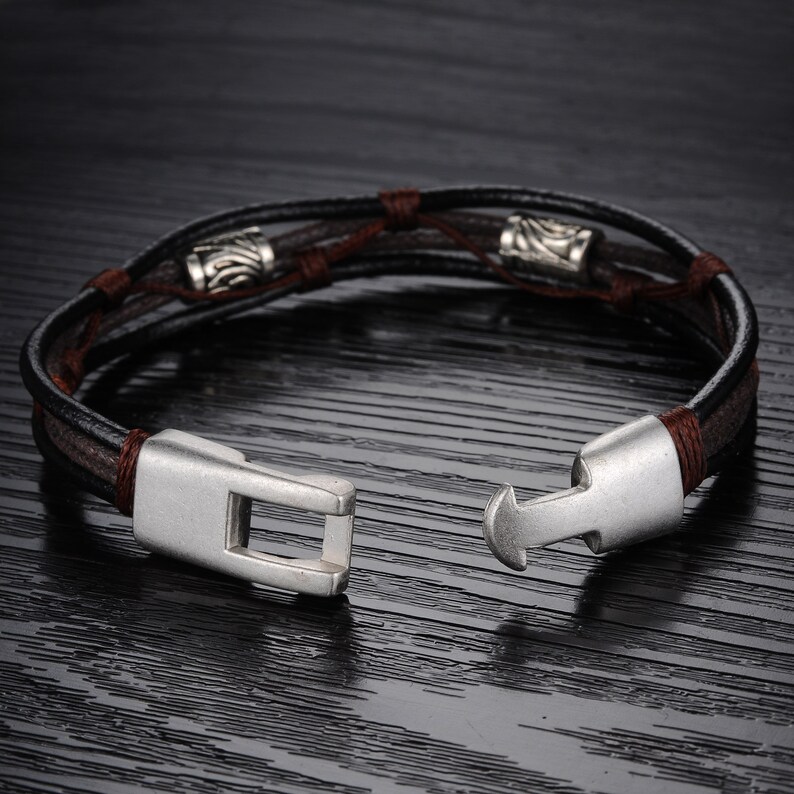 Cuff Bracelet TY13 Genuine Leather Fashion Bracelet Silver Tone Brass 8 Length