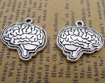 6 or 15PCS, Antique Silver Brain Organ Charm Pendant, Human Brain Charm Pendant --- Inspiration Charms  ---- 22X22mm, JHS792-WW123