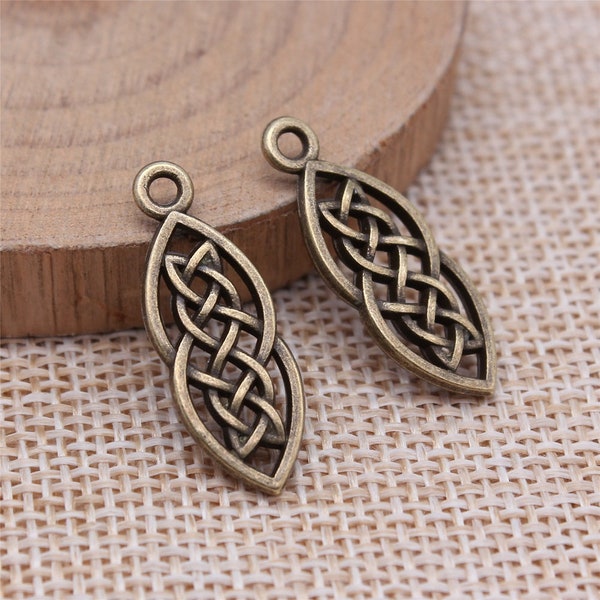 6 or 15PCS Antique Bronze Celtic Knot Charm Pendant, Fancy Twisted Knot Connector, DIY Jewelry Supply, 10X26mm XCB50-14745