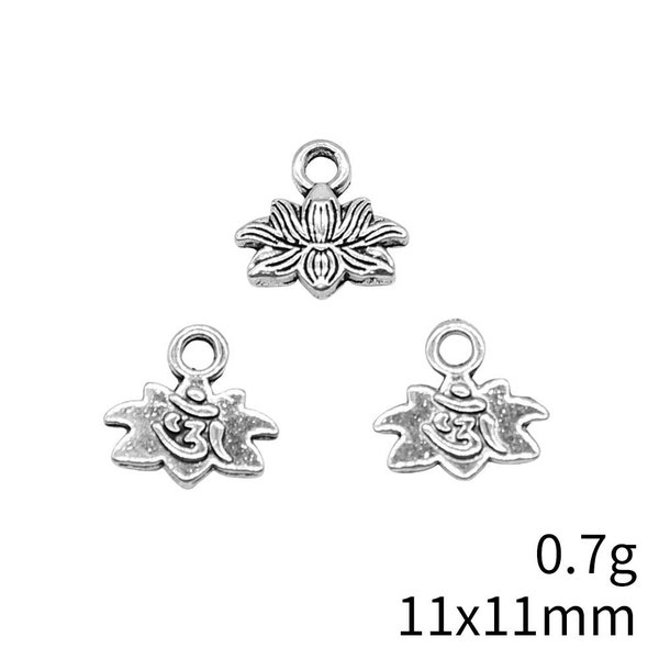 25 or 60PCS Antique Silver Lotus, OM, OHM YOGA Sign Charm Pendant, sport charm, Yoga Symbol Jewelry Supply, 11X11mm XCS78-13572