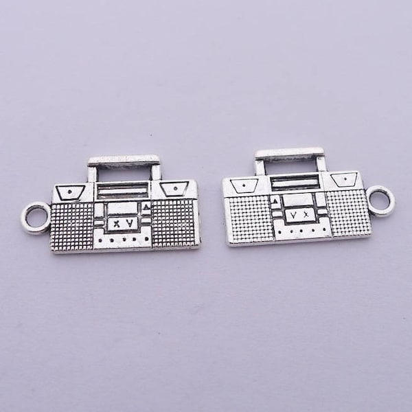 15 or 40PCS Antique Silver Retro Radio Cassette Tape Player Recorder Charm Pendant - Music Charms - 13mmX23mm, JHS123-5283