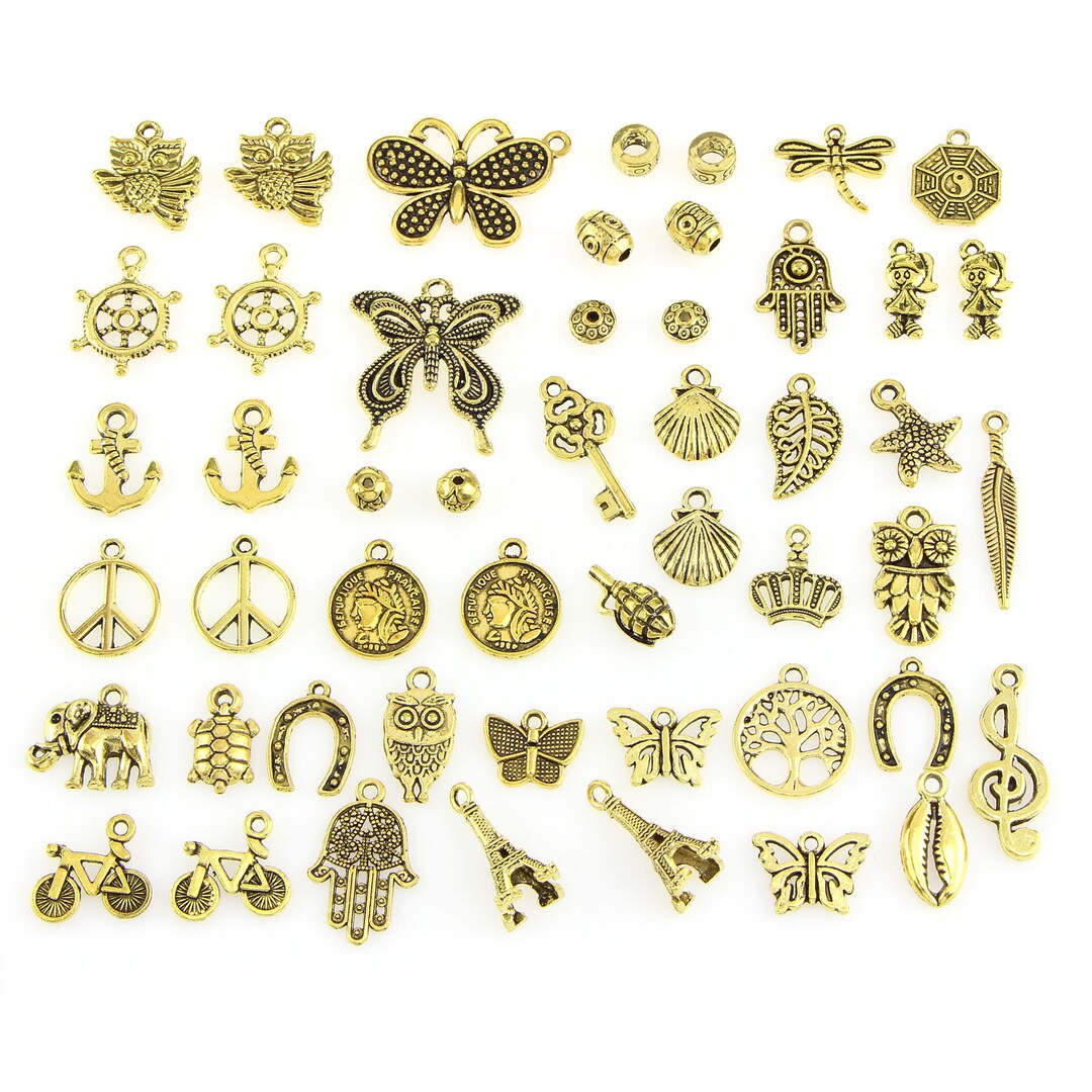 Clearance 50PCS Antique Antique Gold Tone Charm Pendant Set Collection
