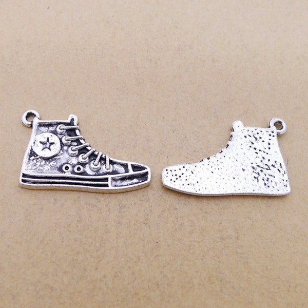 12PCS or 30PCS, Antique Silver Tone Hightop Basketball Shoe Charm Pendant,  Silver Sneaker Tennis Shoe Charm,  30mmX20mm, CC107-3780