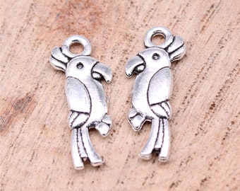 20 or 50PCS, Antique Silver Tone Parrot Charm Pendant, 2 Sided Bird Charm Pendant, DIY Jewelry Supply XCS309 - 12005   20x7mm