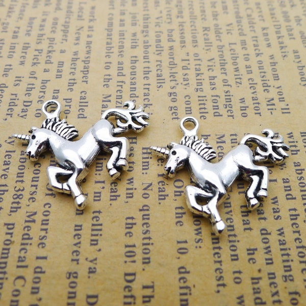 8 or 20PCS Antique Silver Tone UNICORN 3D Charm Pendant, Fairy Tale Charm, Animal Charm, Jewelry Charm Supply, 24X27mm, JHS1110