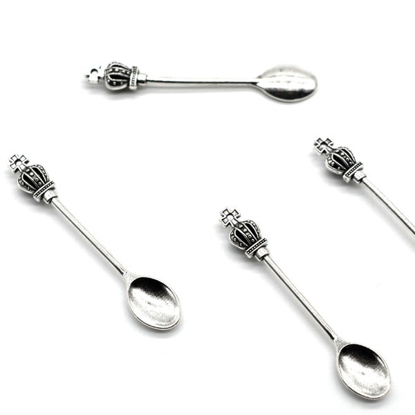 8 or 20PCS, Antique Silver Crown Spoon Pendant Charm, Silver Spoon with 3D Crown  Charm Pendant, Jewelry Supply, 11mmX56mm, JHS208-702