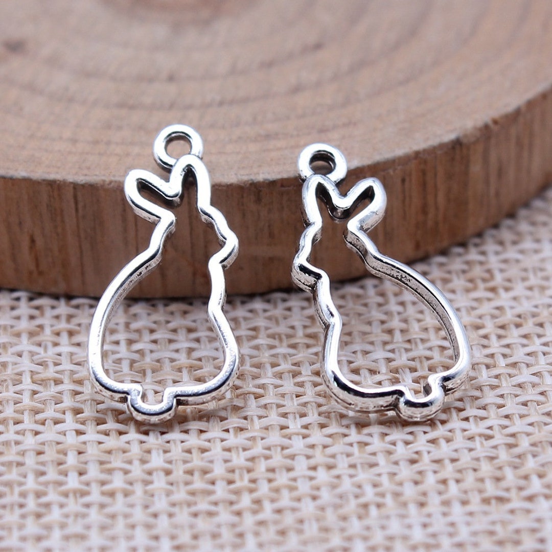 20 or 50PCS Antique Silver Tone Bunny Charm Pendant, 2 Sided