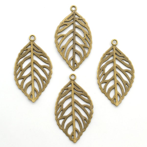 8 or 20PCS, Antique Bronze Large Leaf Pendant Charm, Filigree Leaf Charm - Inspiration Charms, DIY Jewelry  Supply - 49X28mm GQB82-1203