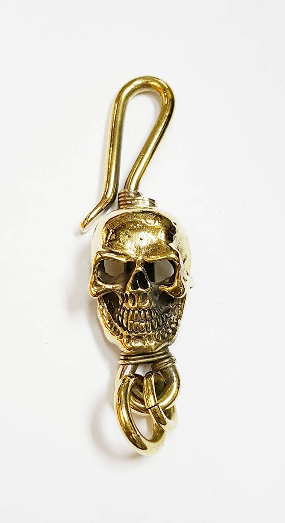 Skull Keychain Mens Brass Skull Key Chain Keyring Keychain Etsy