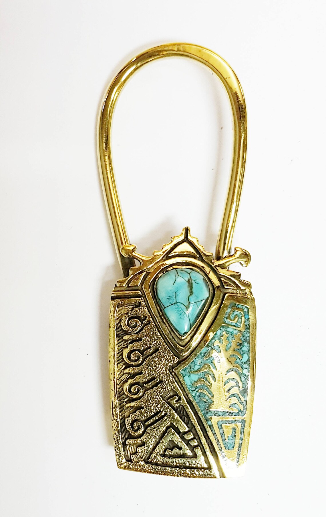 Turquoise keychain Solid Brass keychain turquoise key chain Etsy
