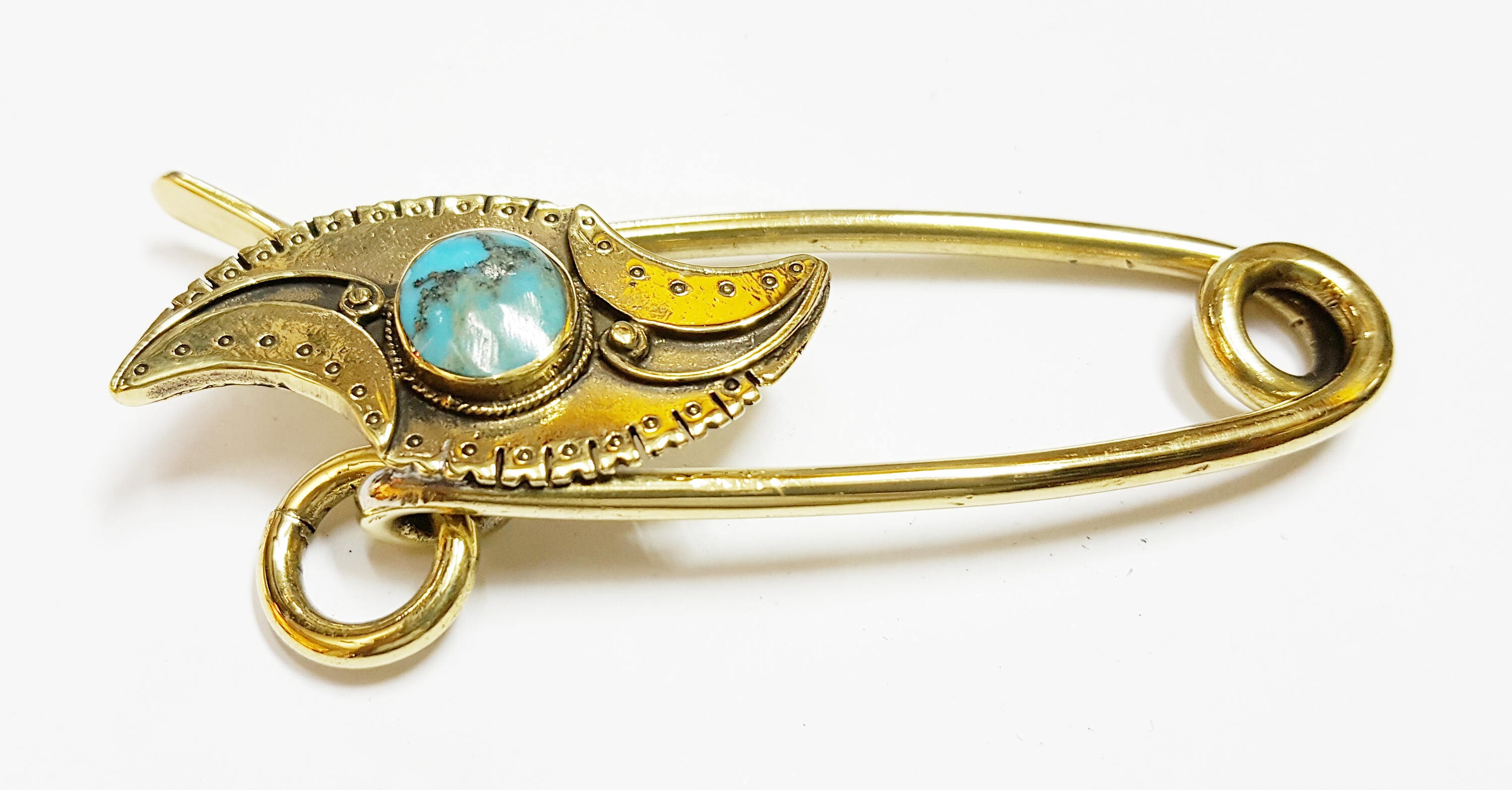 Solid Brass Turquoise Keychain Key Ring FOB Connector Safety Etsy