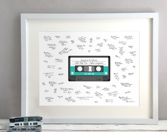 Mix Tape Wedding Guest Book Alternative, Retro Wedding Song Art, Unique Wedding Guestbook Ideas, Cassette, Personalised Print (unframed)