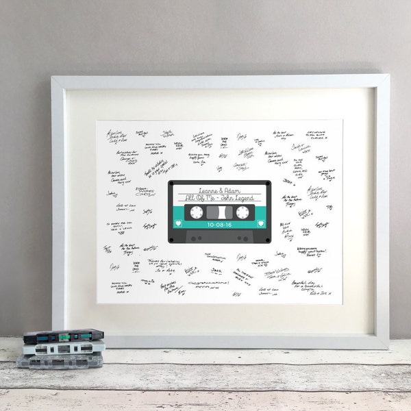 Mix Tape Wedding Guest Book Alternative, Retro Wedding Song Art, Unique Wedding Guestbook Ideas, Cassette, Personalised Print (unframed)