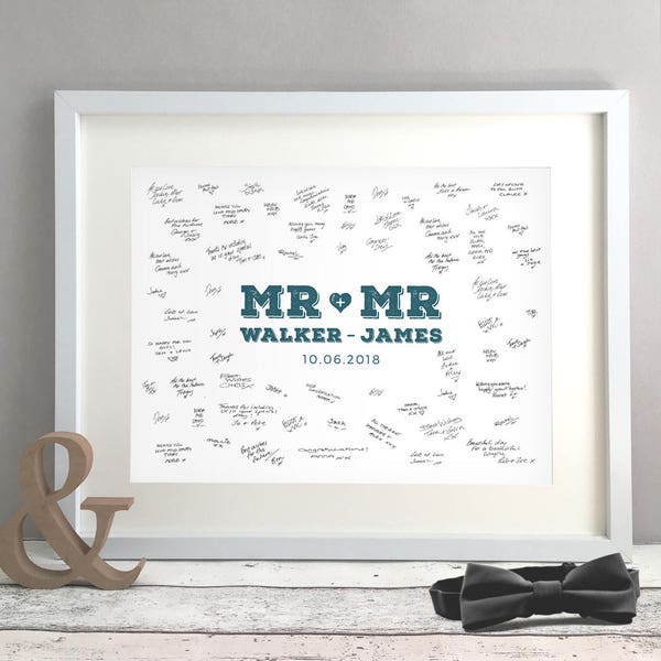 Mr & Mr Two Grooms Gay Wedding Guest Book Alternative, Same Sex Civil Partnership Guestbook Gay Couple, Personalised Print Art (unframed)