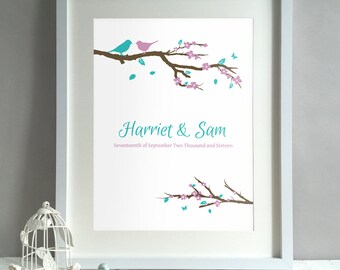 Birds Unique Wedding Gifts For Couple, Romantic Wedding Presents Personalised, Wedding Gift Ideas, Custom Wedding Print Poster (unframed)