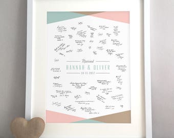 Geometric Triangles Modern Wedding Guestbook, Bold Bright Colour Wedding Guest Book Alternative Ideas, Personalised Print Poster (unframed)