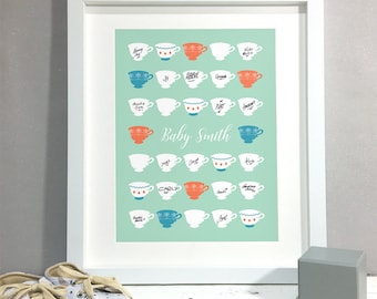 Tazas de té Baby Shower Libro de visitas Alternativo, Vintage Tea Party Baby Shower Decoración Signo, Póster Impresión personalizada Girl Boy (sin marco)