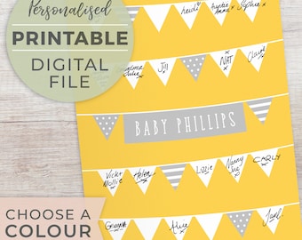 ARCHIVO DIGITAL IMPRIMIBLE Bunting Baby Shower Decoración Libro de invitados Alternativa, Cartel de impresión personalizado personalizado, Regalo de signo de firma