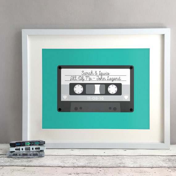 Retro Wedding Song Gift, Unique Wedding Gift For Couple, Wedding Gift Ideas, Wedding Present Personalised Print Mix Tape Cassette (unframed)