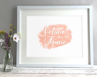 Regalo de boda en acuarela, regalo de boda moderno, regalos únicos para parejas, ideas románticas de regalos de boda, impresión personalizada personalizada (sin marco)