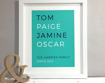 Family Names List Personalised Print, Family Name Sign, New Home Gift, Housewarming Gift, Home Decor, Unique Poster Wall Art (Unframed)
