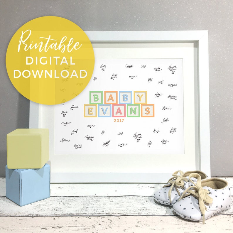 Custom Print Poster Baby Shower Decoration Sign DIGITAL DOWNLOAD Personalised Printable Baby Blocks Baby Shower Guest Book Alternative