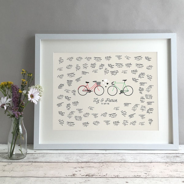 Bike Wedding Guest Book Alternative, Fixed Gear Fixie Unique Wedding Guestbooks Ideas, Bicycle Personalised Print Custom Poster (unframed)