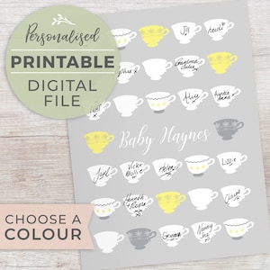 FILE DIGITALE STAMPABILE Tazze da tè Libro degli ospiti per baby shower Alternativa, Tea party vintage Decorazione personalizzata per baby shower Poster