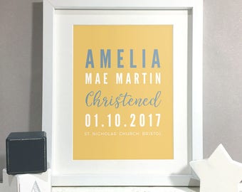 Christening Gift Baby Girl Baby Boy, Personalised Christening Print, Baptism Gift Present, Nursery Decor Art Poster Keepsake (Unframed)